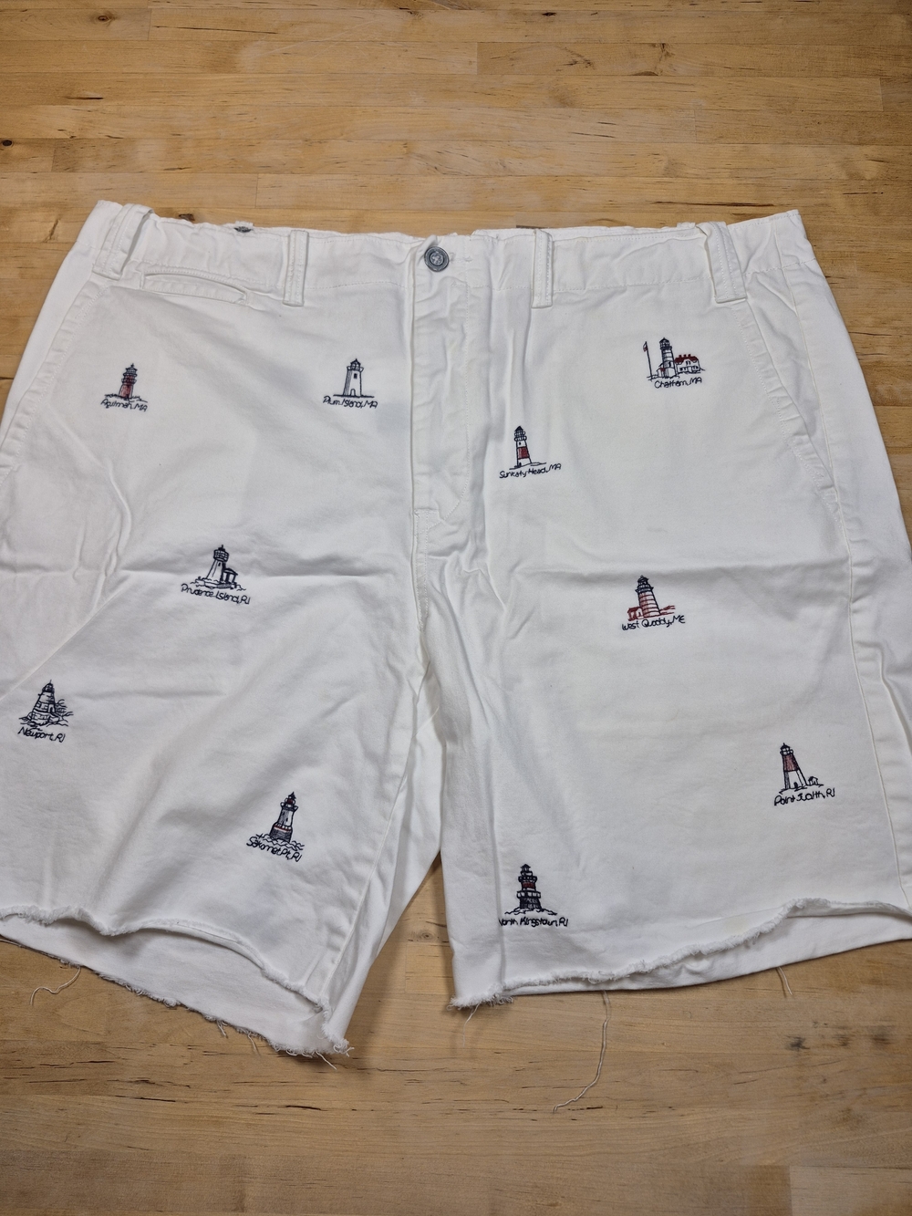 Ralph Lauren White Chino Shorts with Nautical Lighthouse Embroidery